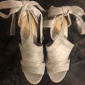 Grey Block Heels w/ Tie Up- size 8/M